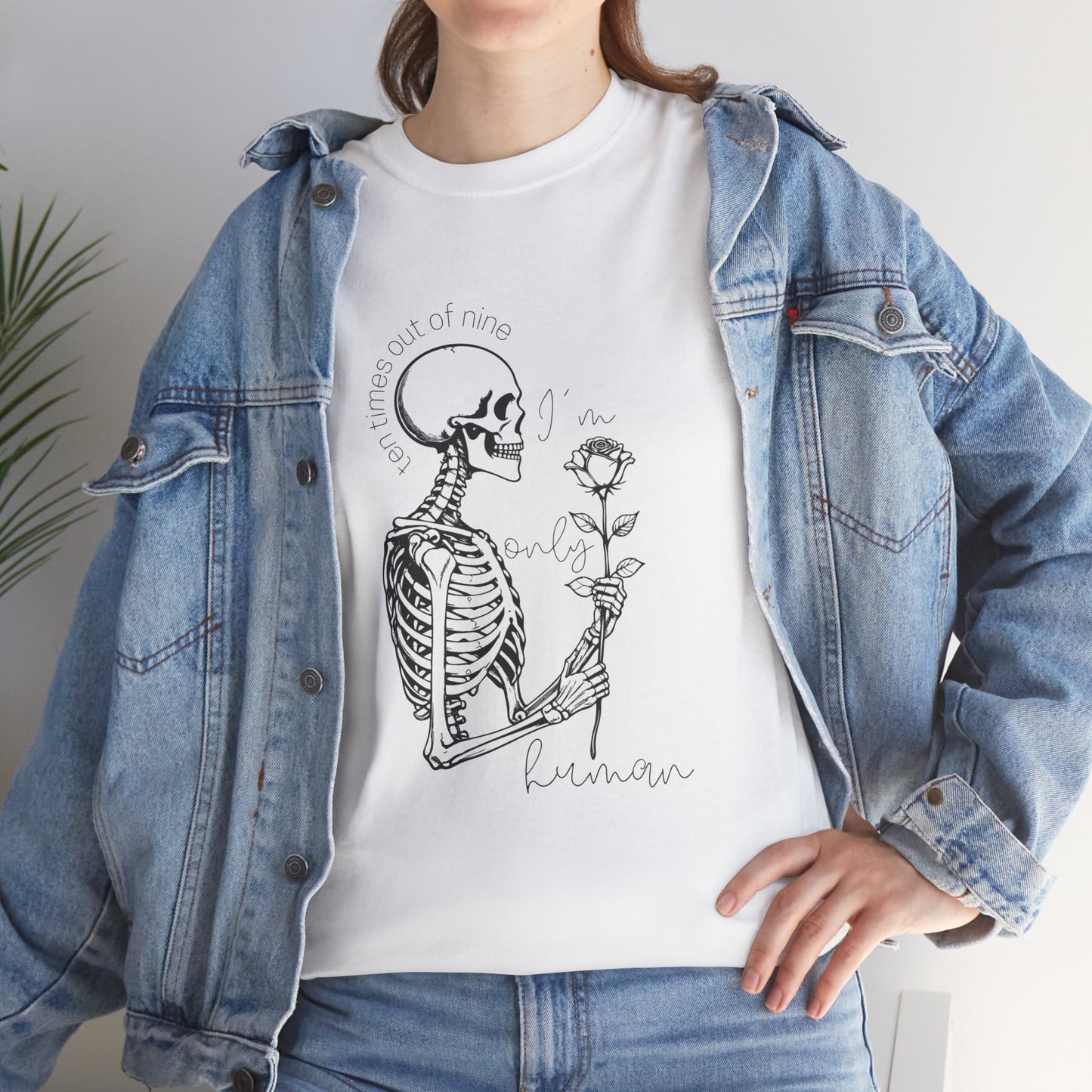 "I'm Only Human" Skeleton with Rose Unisex Heavy Cotton Tee