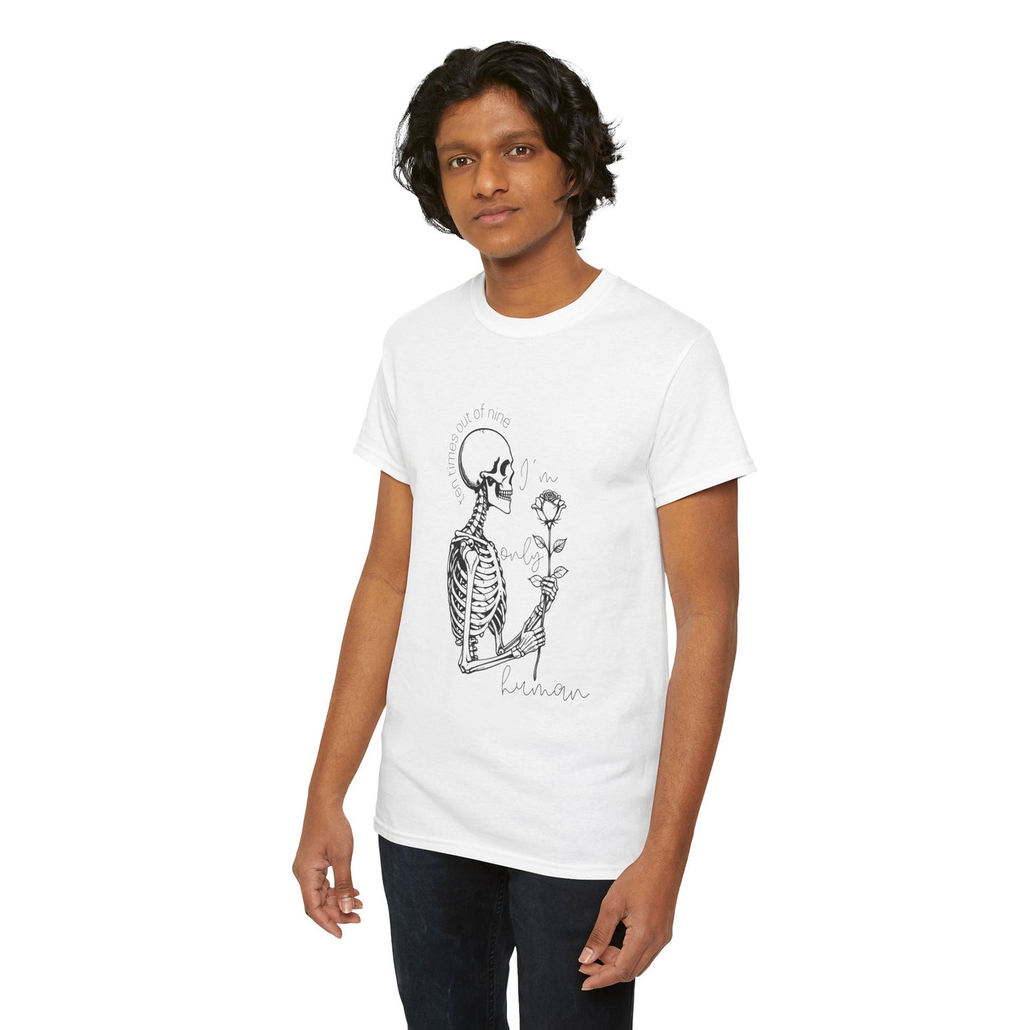 "I'm Only Human" Skeleton with Rose Unisex Heavy Cotton Tee